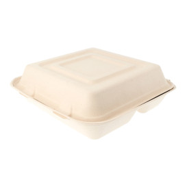 Sugarcane Hinged Container "Menu Box" 3 Compartments 25x25x7,5cm (250 Units)