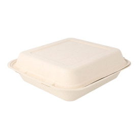 Sugarcane Hinged Container "Menu Box" Natural 20x20x7,5cm (250 Units)