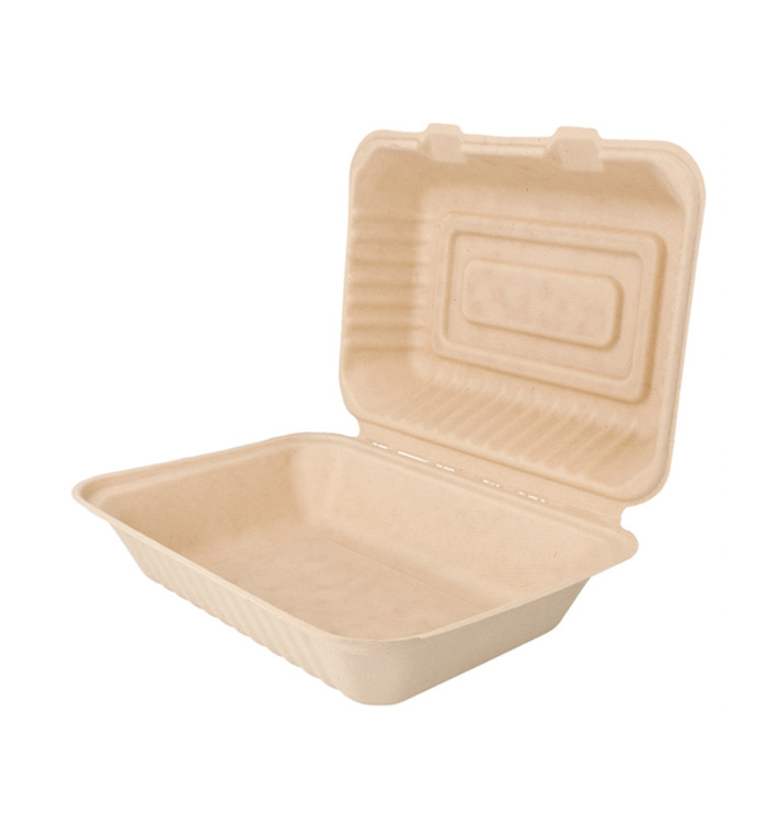 Sugarcane Hinged Container "Menu Box" Natural 22,5x16,5x6,4cm (50 Units) Sugarcane Hinged Container "Menu Box" Natural 22,5x16,5x6,4cm (50 Units)