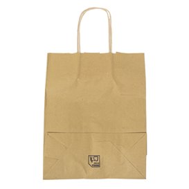 Flat Handle Kraft Paper Bags 80g/m² 22+10x28cm (250 Units)
