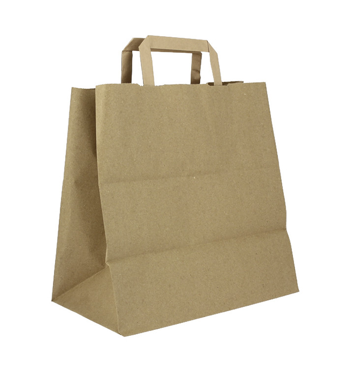 Flat Handle Kraft Paper Bags 80g/m² 28+17x29cm (250 Units) Flat Handle Kraft Paper Bags 80g/m² 28+17x29cm (250 Units)