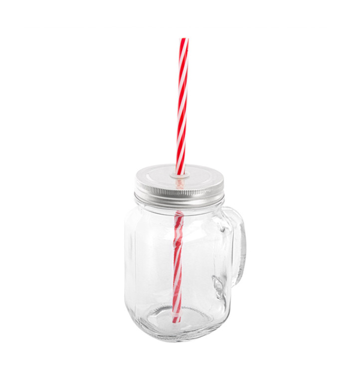 Crystal Jar with Lid and Straw 450ml (24 Units) Crystal Jar with Lid and Straw 450ml (24 Units)