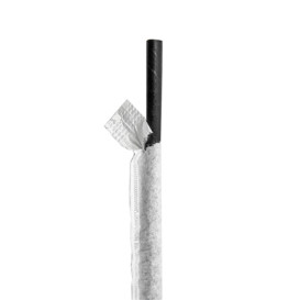 Paper Straw Straight Black Wrapped With a White Sleeve Ø0,6cm 21cm (250 Units)