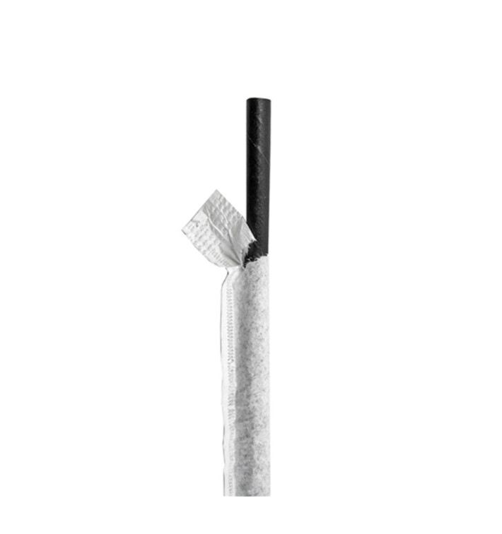 Paper Straw Straight Black Wrapped With a White Sleeve Ø0,6cm 21cm (250 Units) Paper Straw Straight Black Wrapped With a White Sleeve Ø0,6cm 21cm (250 Units)