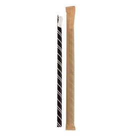 Paper Straw Straight Spoon Black Wrapped White Sleeve Ø0,8cm 21cm (1000 Units)