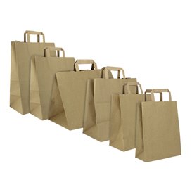 Flat Handle Kraft Paper Bags 80g/m² 22+10x28cm (50 Units)