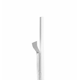 Paper Straw Straight White Wrapped With a White Sleeve Ø8mm 20cm (100 Units)