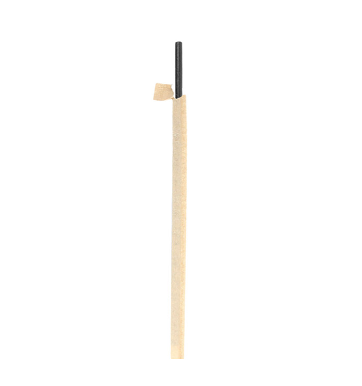 Paper Straw Straight Black Wrapped With a Kraft Sleeve Ø8mm 20cm (100 Units) Paper Straw Straight Black Wrapped With a Kraft Sleeve Ø8mm 20cm (100 Units)