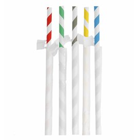 Paper Straw Straight Striped Wrapped With a Kraft Sleeve Ø8mm 23,5cm (3.000 Units)