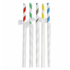 Paper Straw Straight Striped Wrapped With a Kraft Sleeve Ø8mm 23,5cm (3.000 Units)