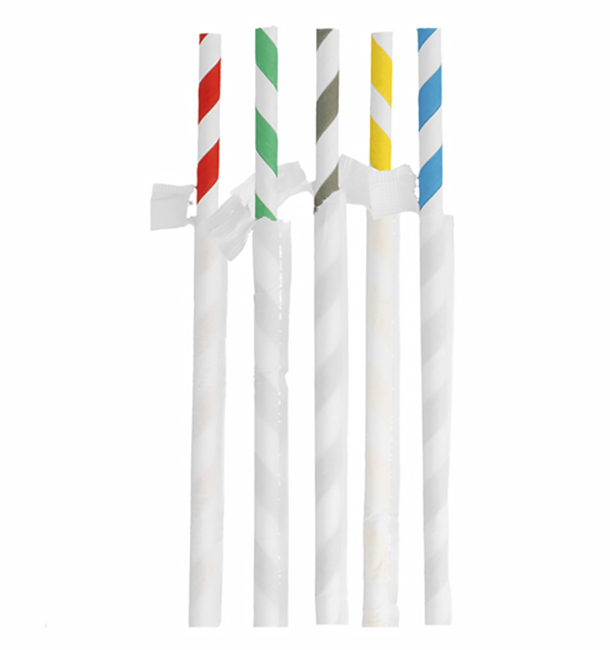Paper Straw Straight Striped Wrapped With a Kraft Sleeve Ø8mm 23,5cm (100 Units)