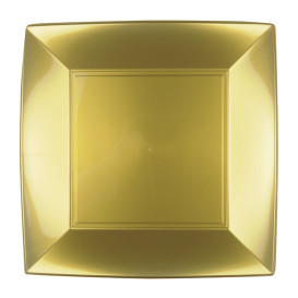 Plastic Plate Flat Gold "Nice" PP 23 cm (12 Units) 