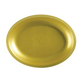 Plastic Platter Microwavable Oval Shape Gold "Round" 25,5x19 cm (25 Units) 