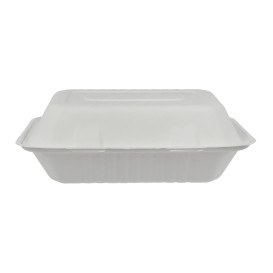 Sugarcane Hinged Container "Menu Box" White 15x22x5cm (300 Units)