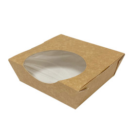 Kraft Cardboard Salad Bowl with Window 500ml (250 Units)