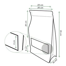Paper StandUp Kraft with self closing and Window 25+10x35cm (250 Units)