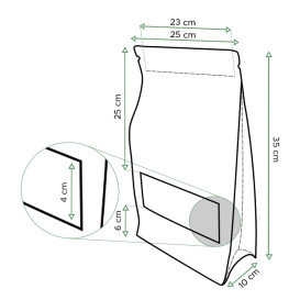 Paper StandUp Kraft with self closing and Window 25+10x35cm (250 Units)