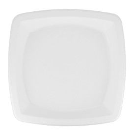 Sugarcane Plate Square shape White 25 cm (125 Units) 