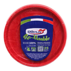 Reusable Plate Flat Economic PS Red Ø22cm (200 Units)