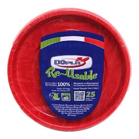 Reusable Plate Flat Economic PS Red Ø17cm (300 Units)
