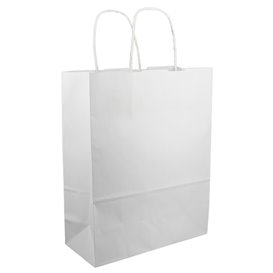 Paper Bag with Handles Kraft White 100g/m² 25+11x31cm (200 Units)