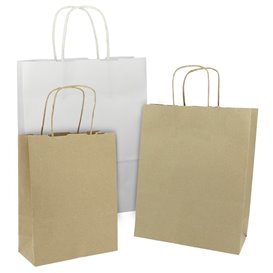 Paper Bag with Handles Kraft White 100g/m² 27+14x26cm (200 Units)
