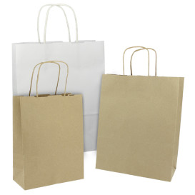 Paper Bag with Handles Kraft White 100g/m² 27+14x26cm (200 Units)