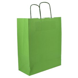 Paper Bag with Handles Green 100g/m² 25+11x31cm (200 Units)