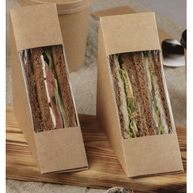 Paper Take-Out Container with Window Kraft Double Sandwich 125x65x125mm (500 Units)