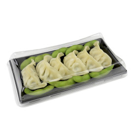 Plastic Tray with Lid Black 12x22cm (15 Units) 