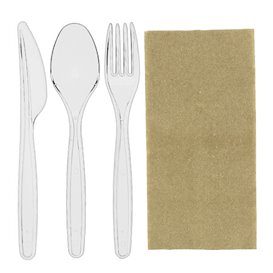 Cutlery Set Reusable PS 3 Pieces + Napkin (25 Units)