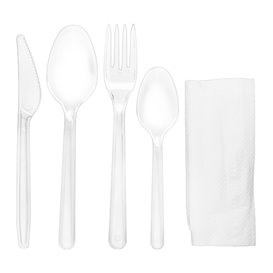 Cutlery Set Reusable PS 4 Pieces + Napkin (25 Units)