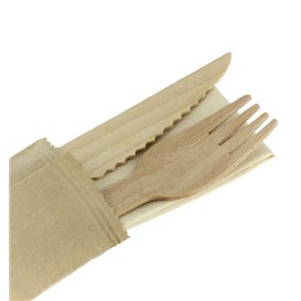Wooden Varnished Cutlery Set of Fork, Knife and Napkin (250 Sets)