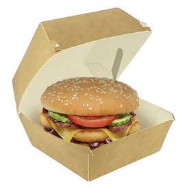 Paperboard Burger Box Kraft Mega Double Closing 15,5x15,5x10cm (200 Units)