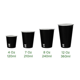 Plastic-Free Paper Cup 8 Oz/240ml Black Ø8,0cm (50 Units)
