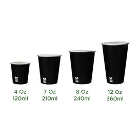 Plastic-Free Paper Cup 12 Oz/360ml Black Ø8,0cm (50 Units)