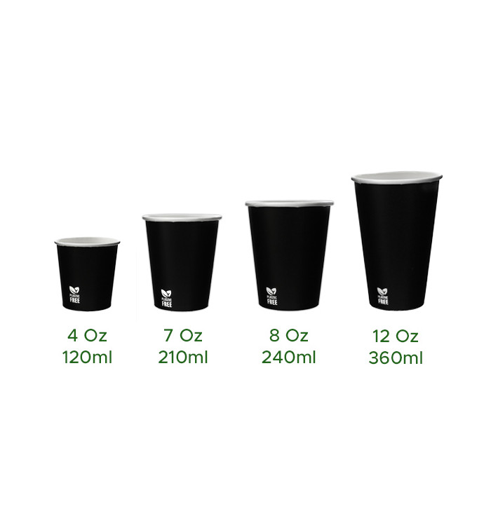 Plastic-Free Paper Cup 12 Oz/360ml Black Ø8,0cm (50 Units)