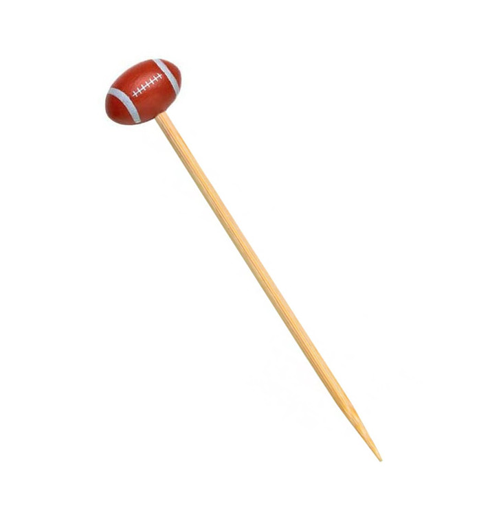 Bamboo Food Pick Rugby Design 12cm (100 Units) Bamboo Food Pick Rugby Design 12cm (100 Units)