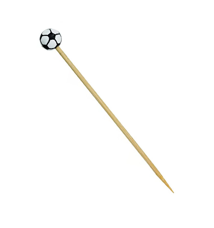Bamboo Food Pick Football Design 12cm (100 Units) Bamboo Food Pick Football Design 12cm (100 Units)
