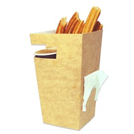 Paper Food Box for Churros with Cup Holder Kraft 7,8x7,8x17,9cm (500 Units)