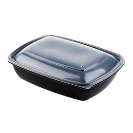 Plastic Lid for Deli Container PP Rectangular shape Black and Creme 23x16,5cm (75 Units)  