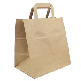 Paper Bag with Handles Kraft Flat 70g/m² 26+18x26cm (250 Units)
