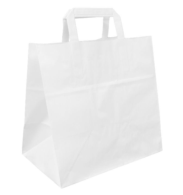 Paper Bag with Handles White Flat 70g/m² 26+18x26cm (50 Units) Paper Bag with Handles White Flat 70g/m² 26+18x26cm (50 Units)