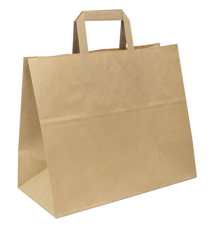 Paper Bag with Handles Kraft Flat 70g/m² 32+22x26cm (50 Units) Paper Bag with Handles Kraft Flat 70g/m² 32+22x26cm (50 Units)