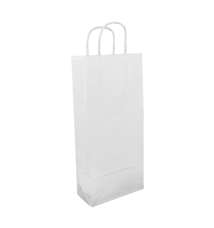 Paper Bottle Bag with Handles White 18+8x39cm (300 Units)