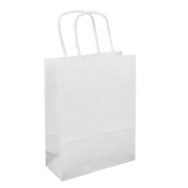 Paper Bag with Handles Kraft White 100g/m² 18+8x24cm (300 Units)