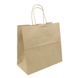 Paper Bag with Handles Kraft Brown 100g/m² 27+14x26cm (25 Units) 