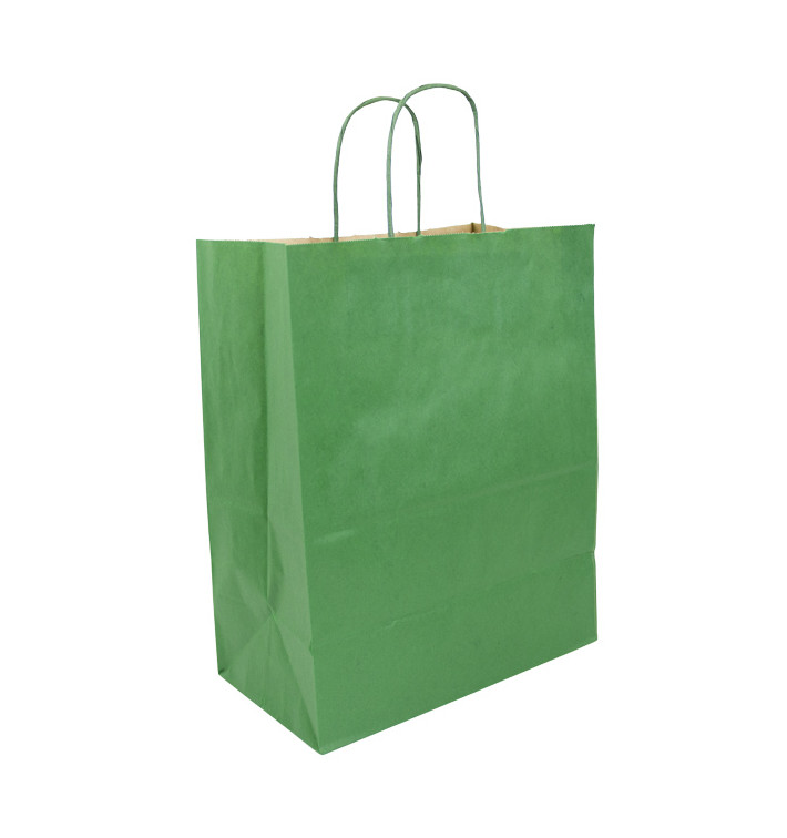 Paper Bag with Handles Kraft Green 80g/m² 26+14x32cm (250 Units) 