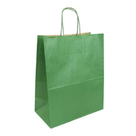 Paper Bag with Handles Kraft Green 80g/m² 26+14x32cm (250 Units) 