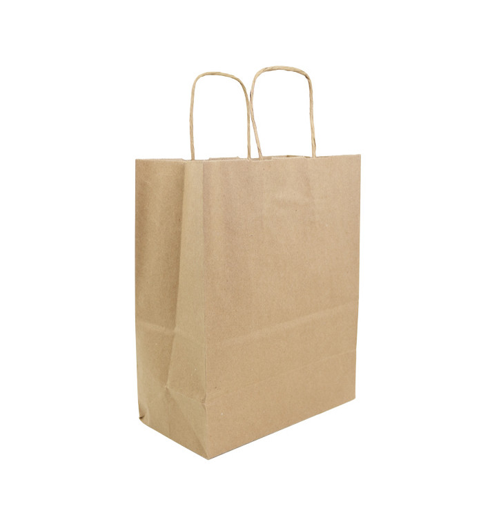 Paper Bag with Handles Kraft Brown 100g/m² 22+11x27cm (25 Units) 